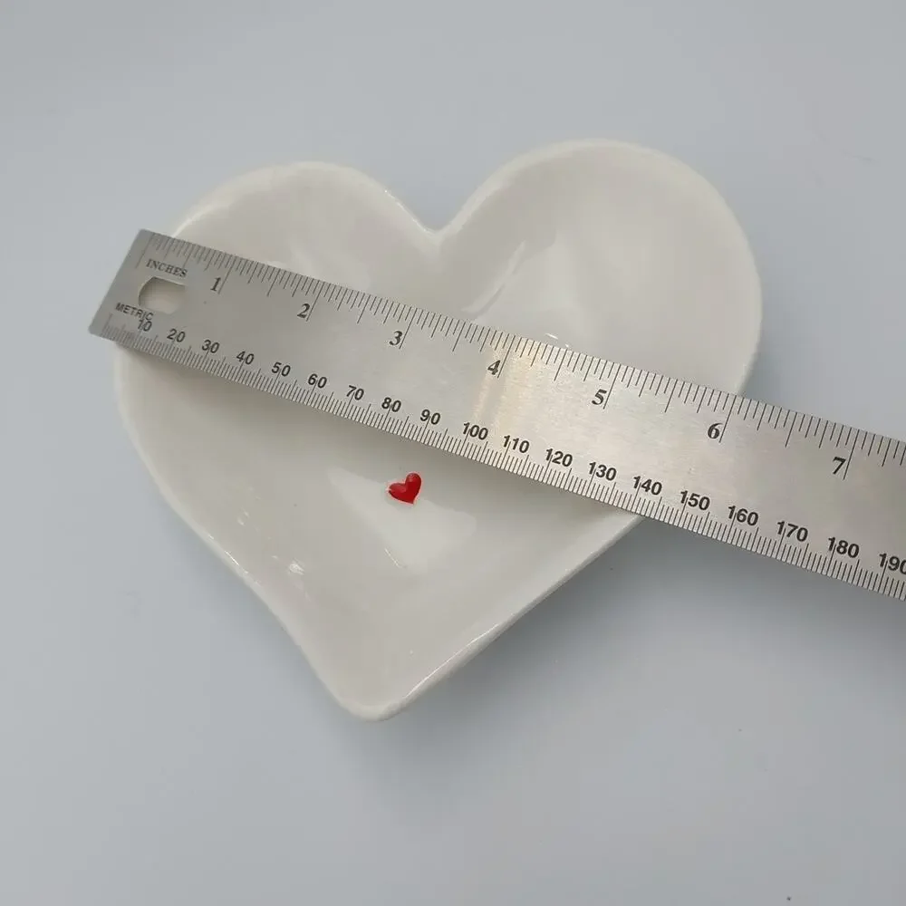 Heart Shaped Dish by Hallmark‎ Candy Dish Red Hearts Ceramic Stoneware 6” White